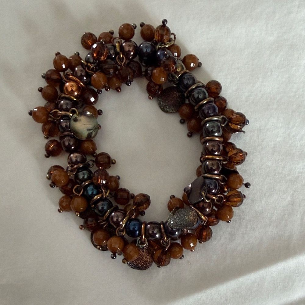 Charming Charlie Brown and Black Beaded Bracelet